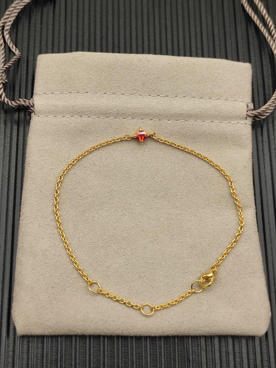 David Yurman Delicate Gold Bracelet with Red Gemstone